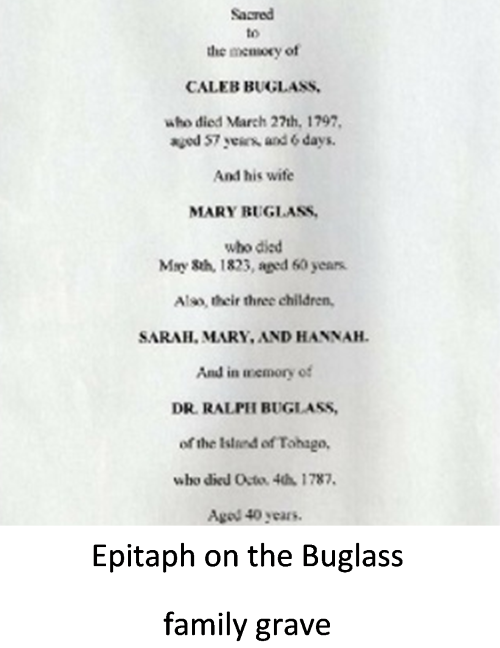 The epitaph on Caleb's tomb in St Peter's Philadelphia